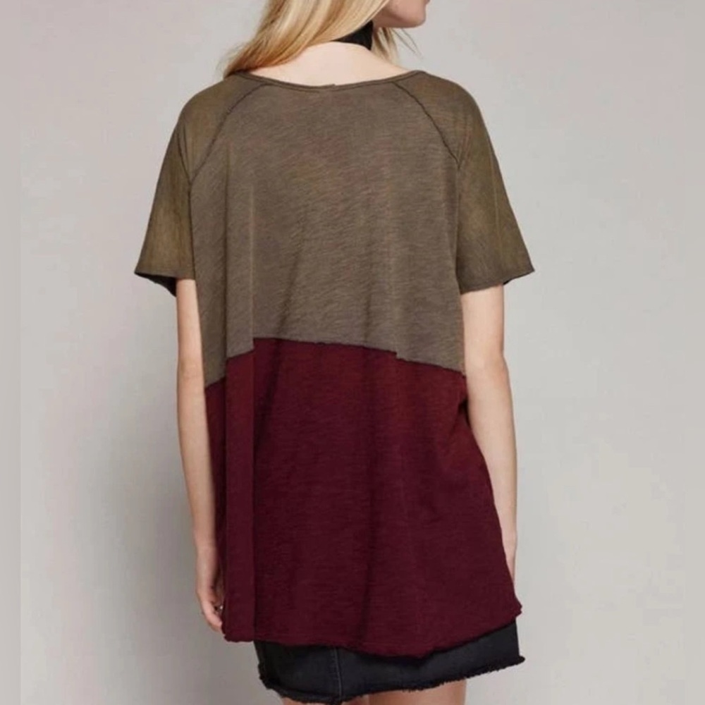 EUC Free People We the Free Midnight Color Block Cotton Oversized Boho Tee - Picture 2 of 6